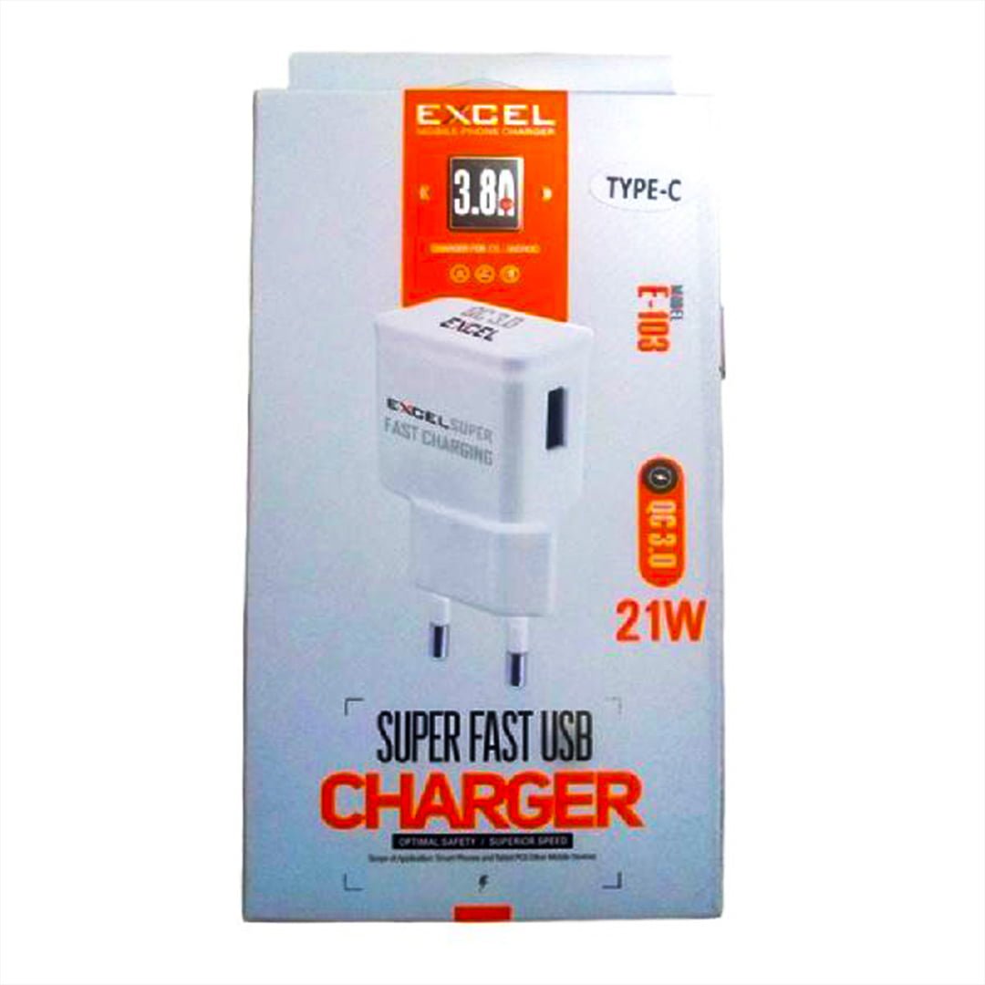 Excel Fast Charger 18W Max Quick Excel Type C Charger