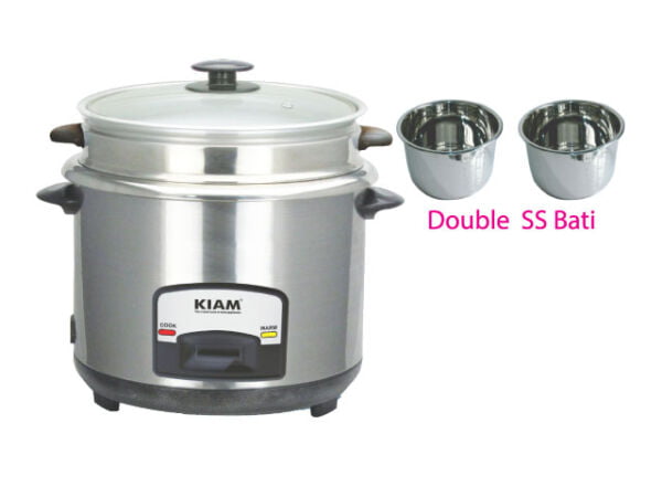 Kiam Rice cooker Steel – (Double SS bati) Straight 1.8 Ltr SJBS-8802