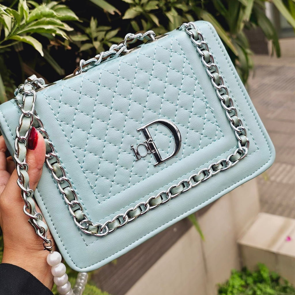 Luxury PVC Leather Clutch Handbag and purse - With Chain