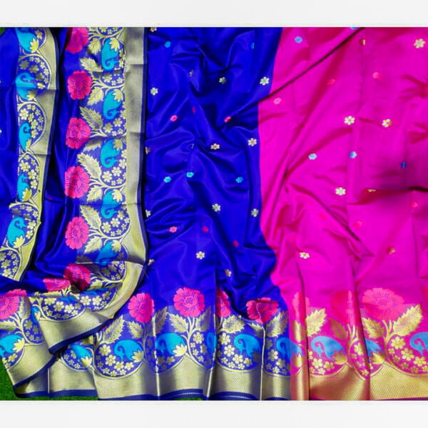 Katan japani silk saree for women without blouse piece - multicolor